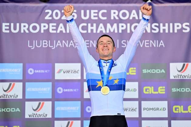UEC 2026 Road European Championships Ljubljana 04 10 2026 LJUBLJANA, SLOVENIA - OCTOBER 04 : Evenepoel Remco (BEL) pictured during the podium ceremony after winning the Men Elite cycling road race at the 2026 UEC Road European Championships Ljubljana, an UCI Continental Championships cycling race of 196,3 km with start in Ljubljana and finish in Sencur on October 4, 2026 in Ljubljana, Slovenia, 04 10 2026 Ljubljana Slovenia  Copyright: xJanxDexMeuleneirx