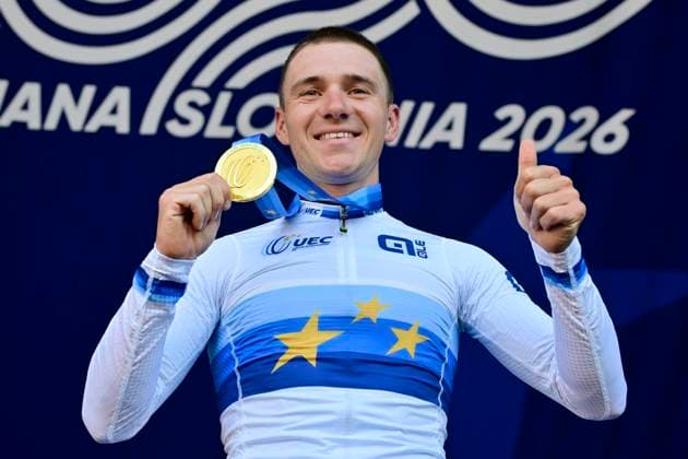 UEC 2026 Road European Championships Ljubljana 04 10 2026 LJUBLJANA, SLOVENIA - OCTOBER 04 : Evenepoel Remco (BEL) pictured during the podium ceremony after winning the Men Elite cycling road race at the 2026 UEC Road European Championships Ljubljana, an UCI Continental Championships cycling race of 196,3 km with start in Ljubljana and finish in Sencur on October 4, 2026 in Ljubljana, Slovenia, 04 10 2026 Ljubljana Slovenia  Copyright: xJanxDexMeuleneirx