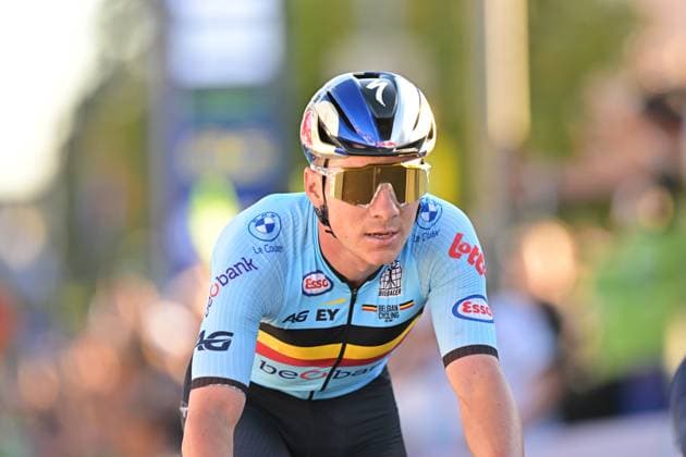 Belgium s Remco Evenepoel crosses the finish line of the elite men Road Race race (196,2 km) at the cycling UEC Road European Championships, in Ljubljana, Slovenia Sunday 4 October 2026. The UEC Road European Championships are taking place from 02 to 07 October in Ljubljana, Slovenia. DAVIDxPINTENS  x188710417x