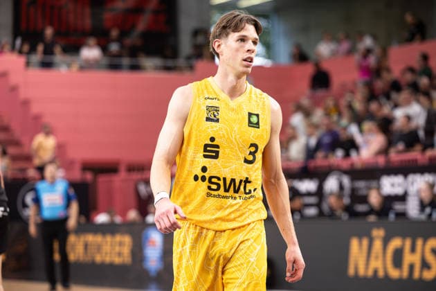 Tigers Tuebingen - Nuernberg Falcons, Herren, 2. Bundesliga, Barmer 2. Basketball Bundesliga, pro A, 3. Spieltag, Spielzeit 2026 2027, 04.10.2026 Aiden Warnholtz (Tigers Tuebingen, 03)