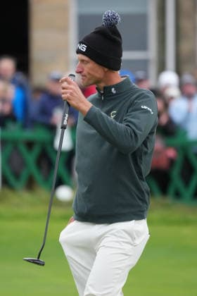 RECORD DATE NOT STATED 4th October 2026; Old Course at St Andrews, Mount Melville, Scotland; DP World Tour Golf, Alfred Dunhill Links Championship, Final Day; Adrian Meronk acknowledges the crowd after his par putt on the 18th hole to finish 20 under par and lead the tournament AlecxBrown