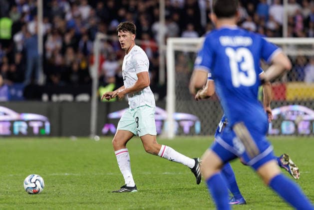 SOCCER - NL, KOS vs AUT PRISTINA,KOSOVO,04.OCT.26 - SOCCER - UEFA Nations League, OEFB international match, Länderspiel, Nationalmannschaft Kosovo vs Austria. Image shows Felix Bacher (AUT).  GEPAxpictures xArminxRauthner