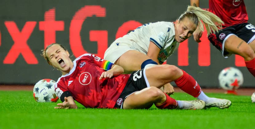 04.10.2026 - Fussball - Saison 2026 2027 - 1. Google Pixel Frauen Bundesliga - 06. Spieltag: 1. FC Nürnberg FCN ( Club Clubfrauen ) - TSG 1899 Hoffenheim - Sportfoto Zink - xwoxzix - Nastassja Lein (24, 1. FC Nürnberg FCN ) Laura Gloning (20, TSG Hoffenheim )