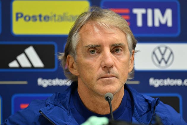 Ahead of Italy v Turkiye: UEFA Nations League A Group 1 match BOLOGNA, ITALY - OCTOBER 2: Head coach of Italy Roberto Mancini speaks during a press conference, PK, Pressekonferenz ahead of the UEFA Nations League A Group 1 match between Italy and Turkiye at Stadio Renato Dall Ara in Bologna, Italy on October 4, 2026. Mustafa Yalcin Anadolu Bologna Italy. Editorial use only. Please get in touch for any other usage.  Copyright: x2026xAnadoluxMustafaxYalcinx