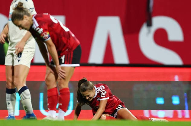 Football Women german Bundesliga 2026 - 2027 1.FC Nurnberg-TSG Hoffenheim Homann Sanja of FCN reacts during the Women German Bundesliga 2026 - 2027 football match between 1.FC Nurnberg and TSG Hoffenheim at Max Morlock Stadium in Nuremberg , Bayern , Germany . October 04th , 2026 Photo by Davide Elias Copyright: xDavidexEliasx