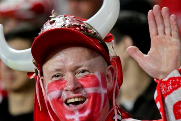 Football - 2026 2027 UEFA Nations League - League A, Group Four: Wales vs. Denmark - Cardiff City Stadium - Sunday 4th October 2026 denmark fan in viking helmet colorsport winston bynorth 