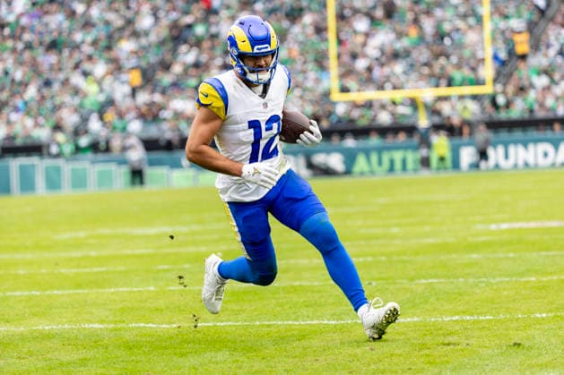 Los Angeles Rams wide receiver Puka Nacua (12) carries for a touchdown in the second quarter of NFL, American Football Herren, USA action against the Philadelphia Eagles at Lincoln Financial Field in Philadelphia, Pennsylvania on Sunday, October 4, 2026.  PHI20261004006 LAURENCExKESTERSON