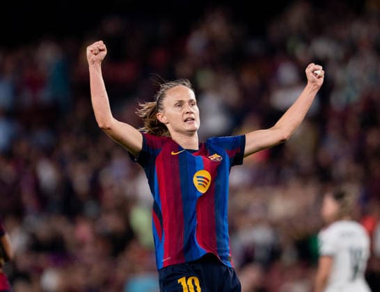 ESP: Liga F FC Barcelona, Barca v Real Madrid Fem Caroline Graham of Barcelona scores goal and celebrates during Liga F Moeve between FC Barcelona v Real Madrid Fem played at Spotify Camp Nou Stadium in Barcelona on October 4, 2026 in Spain Spain Futbol Copyright: xAgenciaxLOFx