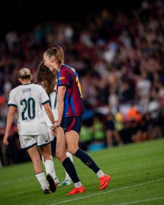 ESP: Liga F FC Barcelona, Barca v Real Madrid Fem Caroline Graham of Barcelona scores goal and celebrates during Liga F Moeve between FC Barcelona v Real Madrid Fem played at Spotify Camp Nou Stadium in Barcelona on October 4, 2026 in Spain Spain Futbol Copyright: xAgenciaxLOFx