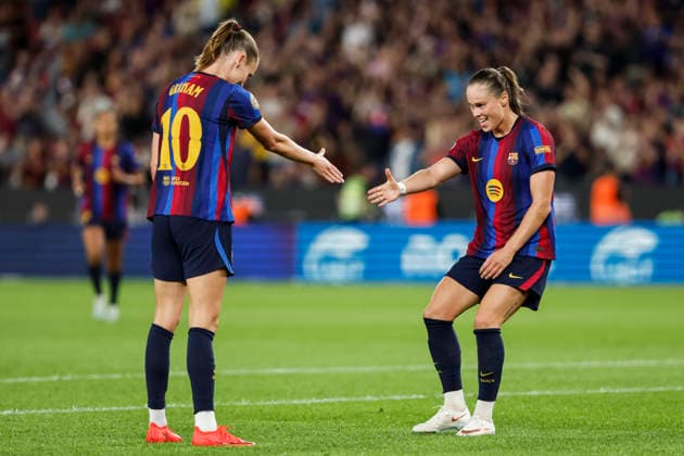 October 4, 2026, Barcelona, Barcelona, Spain: Ewa Pajor of FC Barcelona, Barca celebrates after scoring her team s sixth goal with teammate Caroline Graham during the Spanish Women league, Liga F, football match played between FC Barcelona and Real Madrid CF at Spotify Camp Nou Stadium on October 04, 2026 in Barcelona, Spain. Barcelona Spain - ZUMAa181 20261004_zaa_a181_104 Copyright: xJavierxBorregox