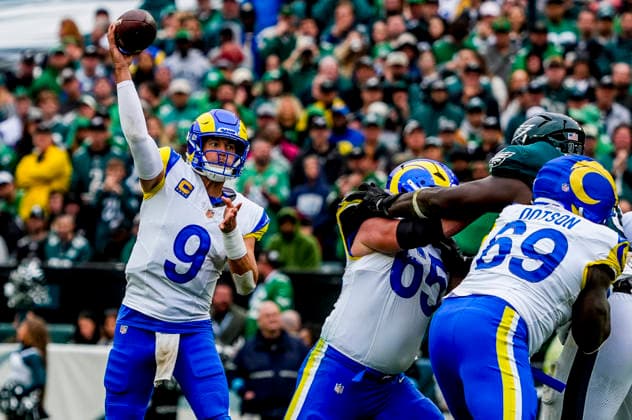 October 4, 2026, Philadelphia, Pa, USA: Oct 4, 2026; Philadelphia, PA, USA; Los Angeles Rams quarterback Matthew Stafford (9) throws a pass at Lincoln Financial Field. Mandatory Credit: -Cal Media Philadelphia USA - ZUMAcs17 20261004_faf_cs17_148 Copyright: xScottxSeriox