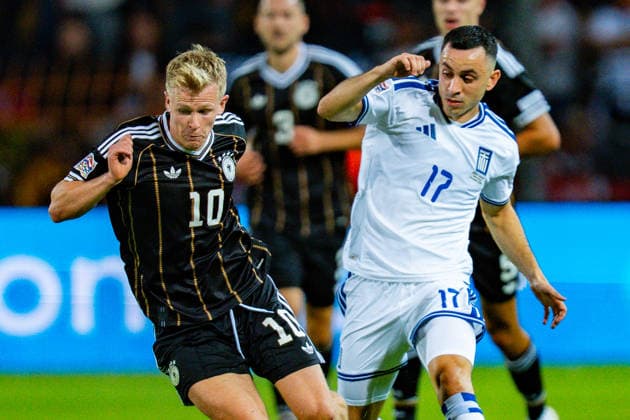 Nations League, Gruppe A, 4. Spieltag, Griechenland vs. Deutschland im Toumba Stadion in Thessaloniki Jonathan Burkardt (Deutschland) Manolis Saliakas Copyright: xBahhoxKarax