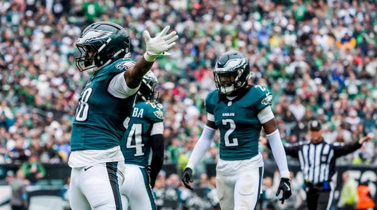 October 4, 2026, Philadelphia, Pa, USA: Oct 4, 2026; Philadelphia, PA, USA; Philadelphia Eagles linebacker Jalyx Hunt (58) celebrates after breaking up a pass at Lincoln Financial Field. Mandatory Credit: -Cal Media Philadelphia USA - ZUMAcs17 20261004_faf_cs17_169 Copyright: xScottxSeriox
