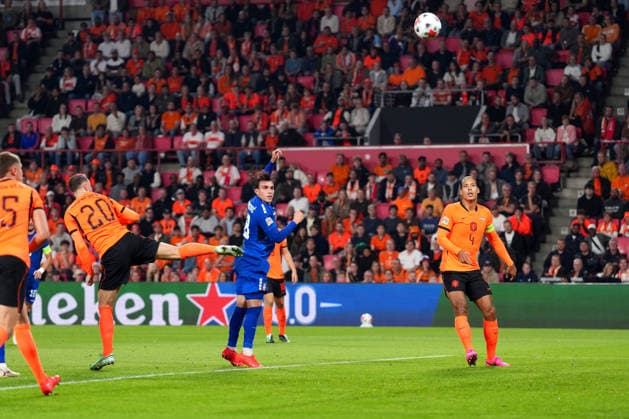 UEFA Nations League: The Netherlands v Serbia Eindhoven - Mihajlo Cvetkovic of Serbia heads in his team s first goal (1-1) during the league phase matchday 4 competition round of the 2026 2027 UEFA Nations League season. The match is set between The Netherlands and Serbia at Philips Stadion on 4 October 2026 in Eindhoven, Netherlands. (Hero Images Yannick Verhoeven) Copyright: xYannickxVerhoevenx