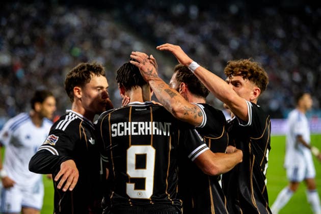 Derry Scherhant goal celebration seen during UEFA Nations League Division A game between National Teams of Greece and Germany (Jacek Prondzynski Ball Raw Images) Thessaloniki Greece, Thessaloniki Greece Copyright: xJacekxProndzynskix jacekprondzynski_greecegermany_2627_056