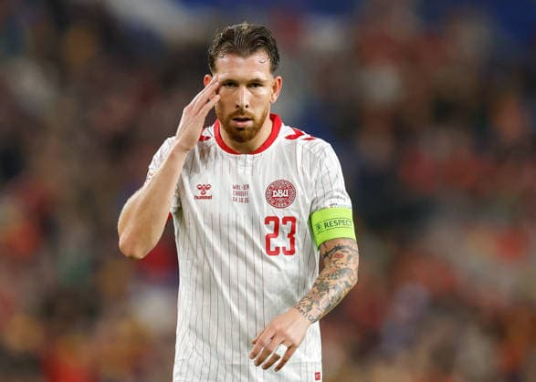 Cardiff, Wales, 4th October 2026. Pierre-Emile Hojbjerg of Denmark reacts during the Wales vs Denmark UEFA Nations League match at the Cardiff City Stadium, Cardiff. Picture credit should read: Cody Froggatt Sportimage EDITORIAL USE ONLY. No use with unauthorised audio, video, data, fixture lists, club league logos or live services. Online in-match use limited to 120 images, no video emulation. No use in betting, games or single club league player publications. SPI_016_CF_WALES_V_DENMARK SPI-5051-0016