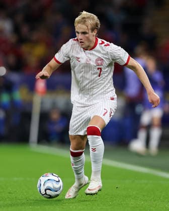 Wales v Denmark UEFA Nations League Victor Froholdt of Denmark attacks during the UEFA Nations League match at the Cardiff City Stadium, Cardiff 04 10 2026 UK Newspapers OUT Copyright: xKaraxThomasx FIL-24028-0040