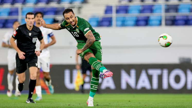 UEFA Nations League Group Stage, TSC Arena, BaÄka Topola, Serbia 4 10 2026 Republic of Ireland vs Israel Ireland s Adam Idah shoots towards goal Adam Idah shoots towards goal 4 10 2026  Copyright: xx RB1_2826