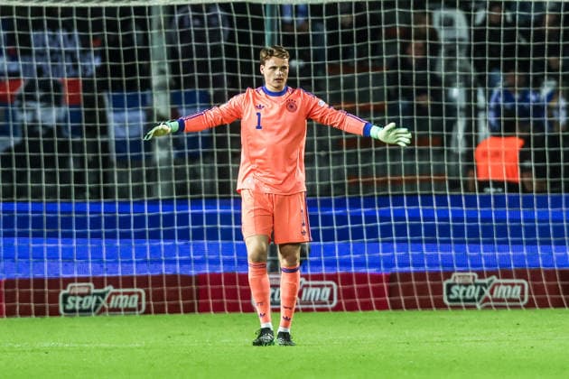 Fussball, UEFA Nations League Saison 2026 2027 Gruppe A2 - 4.Spieltag Griechenland - Deutschland 04.10.2026, Toumba Stadium Thessaloniki Jonas Urbig (Deutschland, 1) Thessaloniki Toumba Stadium Griechenland