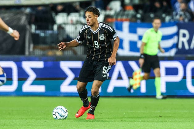 Fussball, UEFA Nations League Saison 2026 2027 Gruppe A2 - 4.Spieltag Griechenland - Deutschland 04.10.2026, Toumba Stadium Thessaloniki Derry Scherhant (Deutschland, 9) Thessaloniki Toumba Stadium Griechenland
