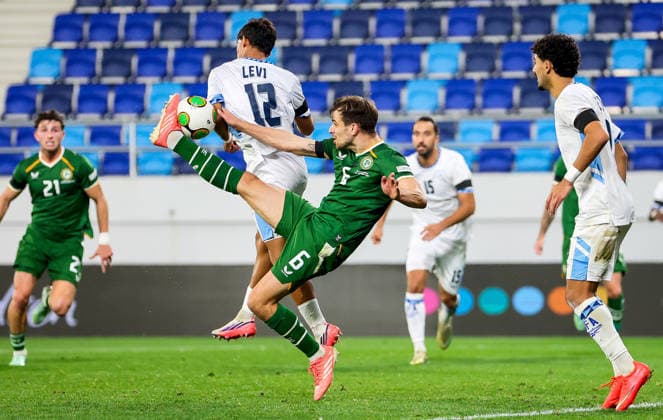 UEFA Nations League Group Stage, TSC Arena, BaÄka Topola, Serbia 4 10 2026 Republic of Ireland vs Israel Ireland s Jayson Molumby has his shot challenged by Israel s Yarin Levi Jayson Molumby has his shot challenged by Yarin Levi 4 10 2026  Copyright: xx RB2_2268
