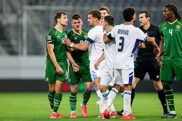 UEFA Nations League Group Stage, TSC Arena, BaÄka Topola, Serbia 4 10 2026 Republic of Ireland vs Israel Tempers flare between Ireland s Jayson Molumby and Israel s Oscar Gloukh Tempers flare between Jayson Molumby and Oscar Gloukh 4 10 2026  Copyright: xx RB1_4309