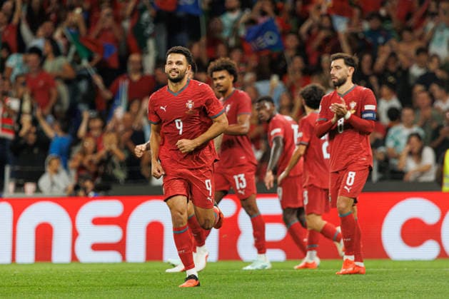 Goncalo Ramos celebrating after goal seen during UEFA Nations League teams of Portugal and Norway Estadio do dragao (Luis Loureiro Ball Raw Images PT) Porto Estadio do Dragao Portugal Copyright: xLuisxLoureirox lloureiroPORNORW-8154