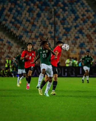 Cairo Egypt South Africa Match A South Africa player and an Egyptian player contend for the ball at Cairo International Stadium in Cairo, Egypt on October 4, 2026. The International Friendly, Länderspiel, Nationalmannschaft match serves as preparation for both national teams ahead of upcoming regional and continental football competitions. Cairo Cairo Egypt Copyright: xRahmaxAbdelazizx