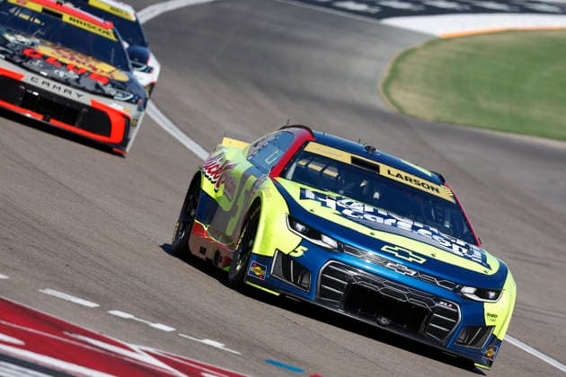LAS VEGAS, CA - OCTOBER 04: Kyle Larson ( 5 Hendrick Motorsports HendrickCars.com Chevrolet) during the South Point 400 NASCAR, Motorsport, USA Cup Series Chase playoff race on October 4, 2026 at Las Vegas Motor Speedway in Las Vegas, NV. (Photo by Jeff Speer LVMS Icon Sportswire) AUTO: OCT 04 NASCAR Cup Series Playoffs South Point 400 EDITORIAL USE ONLY Icon26100419941