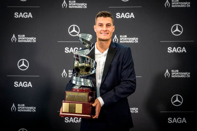Patrik Schick won the Golden Ball poll of the Club of Journalists for the best Czech soccer player of the 2025-26 season, in Prague, Czech Republic, on October 5, 2026. (CTKxPhoto VitxSimanek) CTKPhotoP2026100502463  CTKPhotoP2026100502463