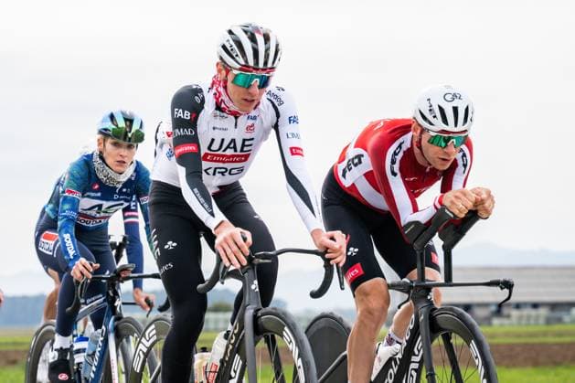 Slovenian Tadej Pogacar and his partner Urska Zigart are pictured in action during a training session at the cycling UEC Road European Championships, in Ljubljana, Slovenia Monday 5 October 2026. The UEC Road European Championships are taking place from 02 to 07 October in Ljubljana, Slovenia. DAVIDxPINTENS  x188780007x