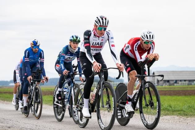 Slovenian Tadej Pogacar and his partner Urska Zigart are pictured in action during a training session at the cycling UEC Road European Championships, in Ljubljana, Slovenia Monday 5 October 2026. The UEC Road European Championships are taking place from 02 to 07 October in Ljubljana, Slovenia. DAVIDxPINTENS  x188780024x