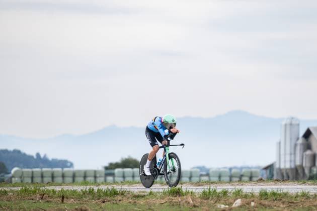 Belgian Sander De Pestel is pictured in action during a training session at the cycling UEC Road European Championships, in Ljubljana, Slovenia Monday 5 October 2026. The UEC Road European Championships are taking place from 02 to 07 October in Ljubljana, Slovenia. DAVIDxPINTENS  x188780903x