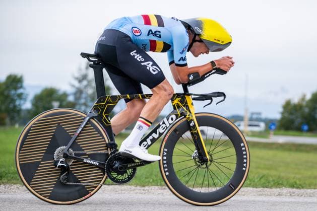 Belgian Matisse Van Kerckhove is pictured in action during a training session at the cycling UEC Road European Championships, in Ljubljana, Slovenia Monday 5 October 2026. The UEC Road European Championships are taking place from 02 to 07 October in Ljubljana, Slovenia. DAVIDxPINTENS  x188780956x