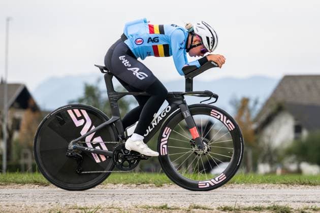 Belgian Febe Jooris is pictured in action during a training session at the cycling UEC Road European Championships, in Ljubljana, Slovenia Monday 5 October 2026. The UEC Road European Championships are taking place from 02 to 07 October in Ljubljana, Slovenia. DAVIDxPINTENS  x188780857x