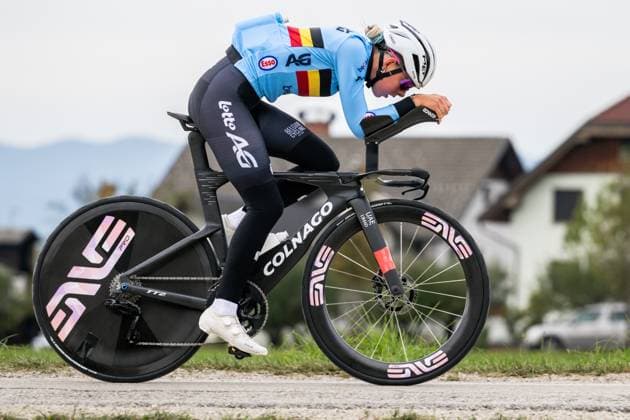 Belgian Febe Jooris is pictured in action during a training session at the cycling UEC Road European Championships, in Ljubljana, Slovenia Monday 5 October 2026. The UEC Road European Championships are taking place from 02 to 07 October in Ljubljana, Slovenia. DAVIDxPINTENS  x188779503x