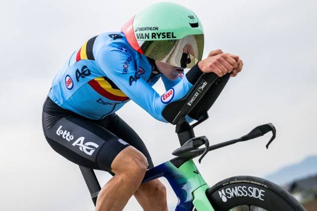 Belgian Sander De Pestel is pictured in action during a training session at the cycling UEC Road European Championships, in Ljubljana, Slovenia Monday 5 October 2026. The UEC Road European Championships are taking place from 02 to 07 October in Ljubljana, Slovenia. DAVIDxPINTENS  x188781325x
