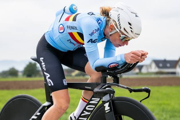 Belgian Lotte Claes is pictured in action during a training session at the cycling UEC Road European Championships, in Ljubljana, Slovenia Monday 5 October 2026. The UEC Road European Championships are taking place from 02 to 07 October in Ljubljana, Slovenia. DAVIDxPINTENS  x188781327x