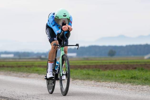 Belgian Sander De Pestel is pictured in action during a training session at the cycling UEC Road European Championships, in Ljubljana, Slovenia Monday 5 October 2026. The UEC Road European Championships are taking place from 02 to 07 October in Ljubljana, Slovenia. DAVIDxPINTENS  x188781306x