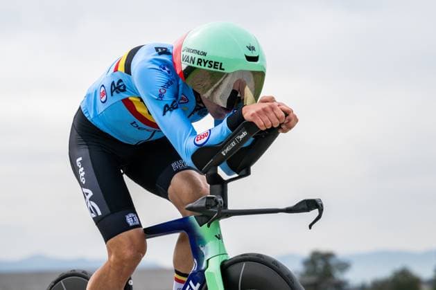 Belgian Sander De Pestel is pictured in action during a training session at the cycling UEC Road European Championships, in Ljubljana, Slovenia Monday 5 October 2026. The UEC Road European Championships are taking place from 02 to 07 October in Ljubljana, Slovenia. DAVIDxPINTENS  x188781311x