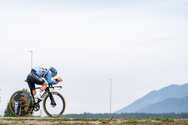 Belgian rider pictured in action during a training session at the cycling UEC Road European Championships, in Ljubljana, Slovenia Monday 5 October 2026. The UEC Road European Championships are taking place from 02 to 07 October in Ljubljana, Slovenia. DAVIDxPINTENS  x188779499x