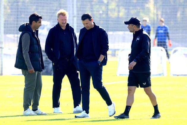05.10.2026, DEU GER, Fussball , 2.Fussballbundesliga, Saison 2026 2027, Sportforum, Hertha BSC, Training Benjamin Weber Sportdirektor,( Hertha BSC Berlin ), Cheftrainer Stefan Leitl ( Hertha BSC Berlin ), Leiter Teammanagement Sami Allagui ( Hertha BSC ) 2. Liga: DFB DFL regulations prohibit any use of photographs as image sequences and or quasi-video) nordphoto GmbH Engler Berlin Sportforum Berlin Deutschland Copyright: xNordphotox xEnglerx