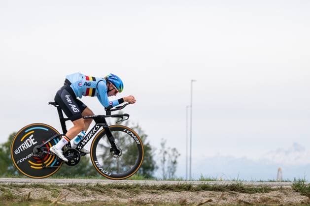 Belgian rider pictured in action during a training session at the cycling UEC Road European Championships, in Ljubljana, Slovenia Monday 5 October 2026. The UEC Road European Championships are taking place from 02 to 07 October in Ljubljana, Slovenia. DAVIDxPINTENS  x188790658x