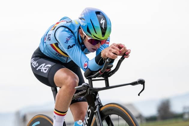 Belgian rider pictured in action during a training session at the cycling UEC Road European Championships, in Ljubljana, Slovenia Monday 5 October 2026. The UEC Road European Championships are taking place from 02 to 07 October in Ljubljana, Slovenia. DAVIDxPINTENS  x188790673x