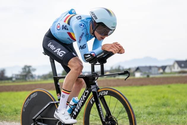 Belgian rider pictured in action during a training session at the cycling UEC Road European Championships, in Ljubljana, Slovenia Monday 5 October 2026. The UEC Road European Championships are taking place from 02 to 07 October in Ljubljana, Slovenia. DAVIDxPINTENS  x188790677x