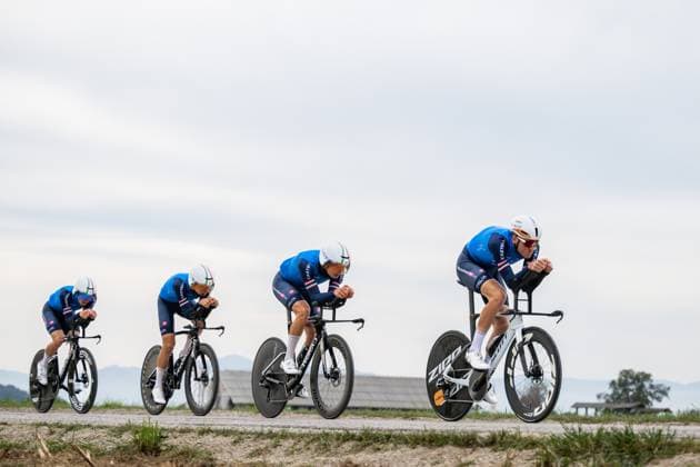 Italian riders are pictured in action during a training session at the cycling UEC Road European Championships, in Ljubljana, Slovenia Monday 5 October 2026. The UEC Road European Championships are taking place from 02 to 07 October in Ljubljana, Slovenia. DAVIDxPINTENS  x188790642x
