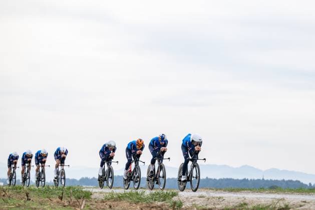 Italian riders are pictured in action during a training session at the cycling UEC Road European Championships, in Ljubljana, Slovenia Monday 5 October 2026. The UEC Road European Championships are taking place from 02 to 07 October in Ljubljana, Slovenia. DAVIDxPINTENS  x188790643x