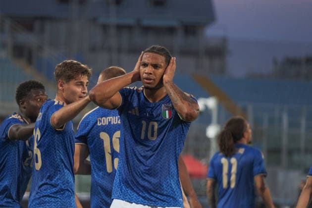 IPA89339832 - Ndur ( 10 Italy) during the 2027 European Under-21 Championship Qualifying Round—Italy vs. Poland, UEFA European Football Championship in Pescara, Italy, October 5, 2026  Copyright: xRoccoxPedone IPAxSportx xx IPA89339832