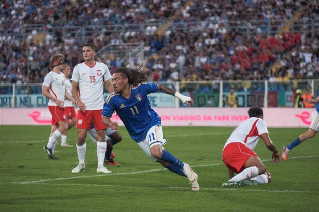 SOCCER - UEFA European Championship, EM, Europameisterschaft - 2027 European Under-21 Championship Qualifying Round - Italy vs. Poland Photo by IPA ABACAPRESS.COM89339831 - Koleosho ( 11 Italy) during the 2027 European Under-21 Championship Qualifying Round—Italy vs. Poland, UEFA European Football Championship in Pescara, Italy, October 5, 2026 Pescara Italy  Copyright: xIPAxSport ABACAx