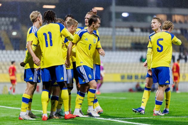 261005 Victor Svensson of Sweden celebrates after scoring 1-0 during the UEFA Under 21 Championship Qualifier football match between Sweden and North Macedonia on October 5, 2026 in Falkenberg. Photo: Krister Andersson BILDBYRAN COP 147 CS0988 fotboll football soccer fotball U21, U 21 em em uefa under 21 championship European Championship, EM, Europameisterschaft sverige sweden north macedonia bbeng Copyright: KRISTERxANDERSSON BB261005KA005